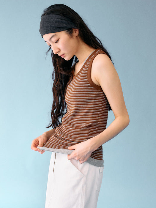 Mango Maniplease Unit Sleeveless Brown Stripe