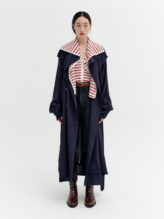 Eenk Layered Collar Trench Coat - Navy