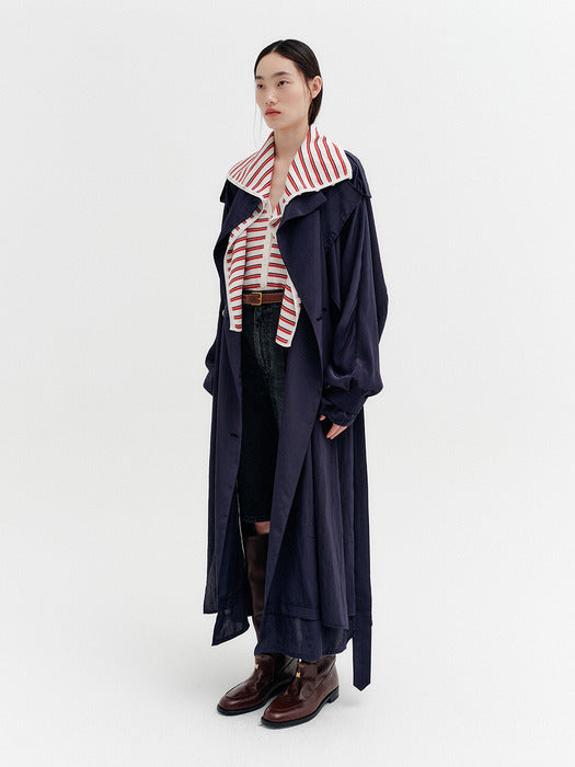 Eenk Layered Collar Trench Coat - Navy