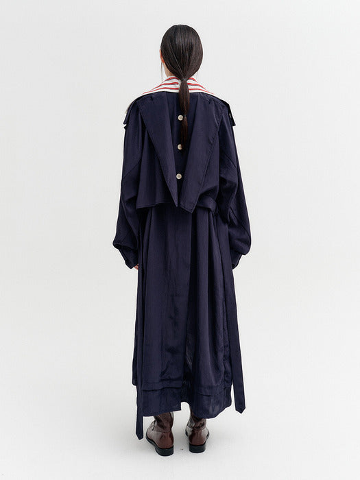 Eenk Layered Collar Trench Coat - Navy