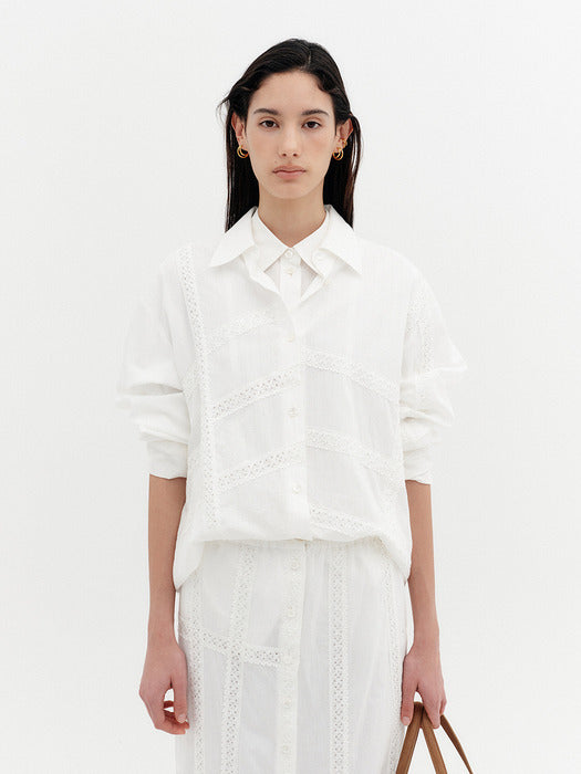 Eenk Lace Detail Panel Shirt - White