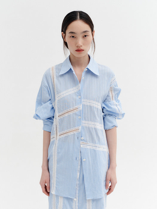 Eenk Lace Detail Panel Shirt - Sky Blue