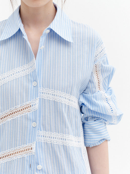 Eenk Lace Detail Panel Shirt - Sky Blue