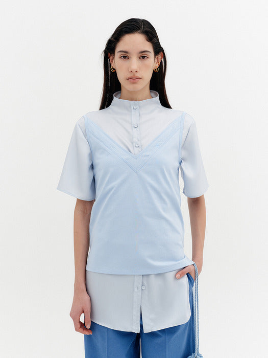 Eenk Double V-Neck Panel Sleeveless - Sky Blue