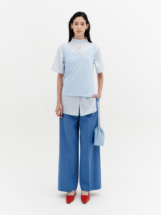Eenk Double V-Neck Panel Sleeveless - Sky Blue