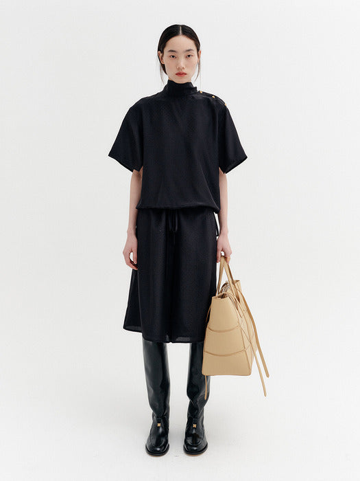 Eenk Drawstring Waist Patterned Pants - Black