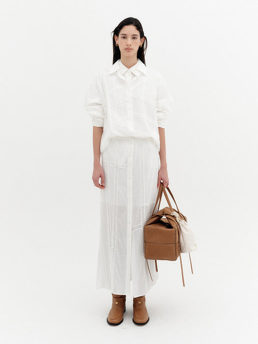 Eenk Lace Detail Panel Skirt - White