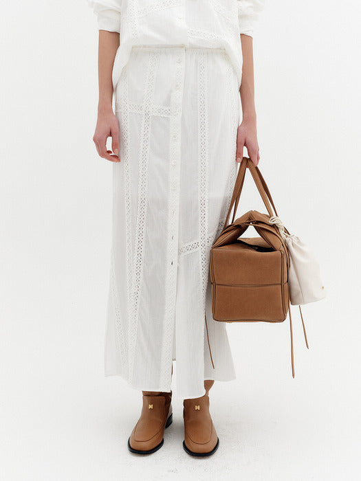 Eenk Lace Detail Panel Skirt - White