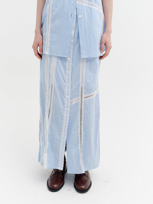 Eenk Lace Detail Panel Skirt - Sky Blue