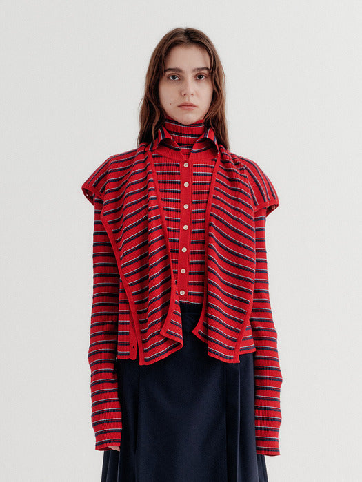 Eenk Multi-Way Button Cardigan - Red