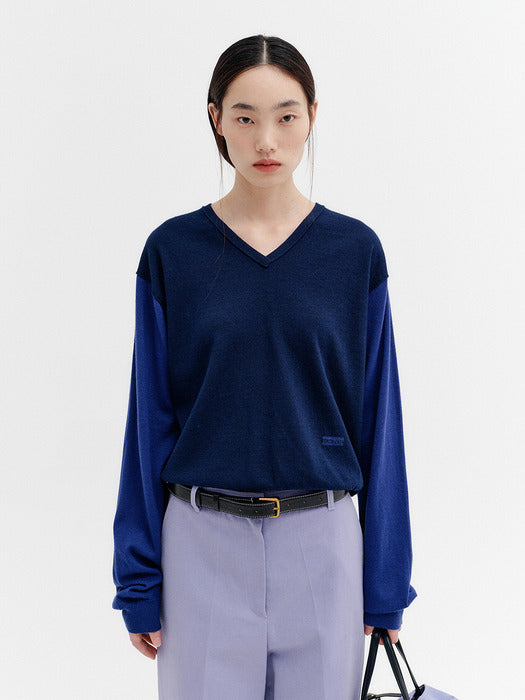 Eenk V-neck Contrast Knitwear Top - Navy