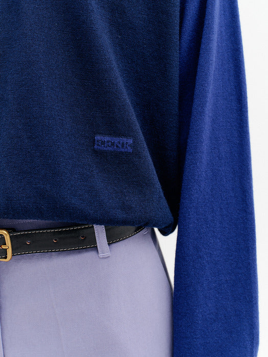 Eenk V-neck Contrast Knitwear Top - Navy