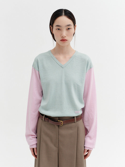 Eenk V-neck Contrast Knitwear Top - Mint