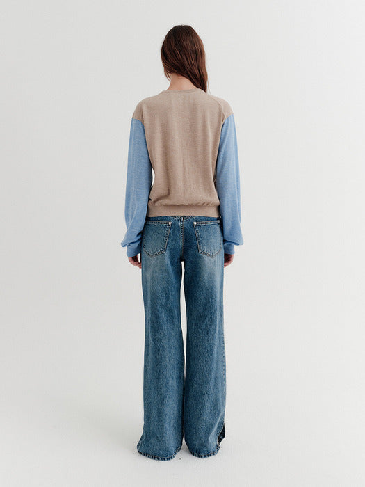 Eenk V-Neck Contrast Knitwear Top - Light Beige