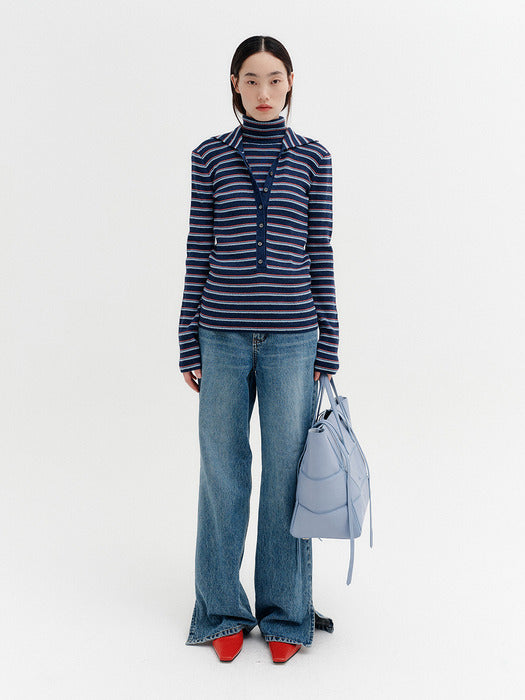 Eenk High-Neck Layered Knitwear Top - Navy