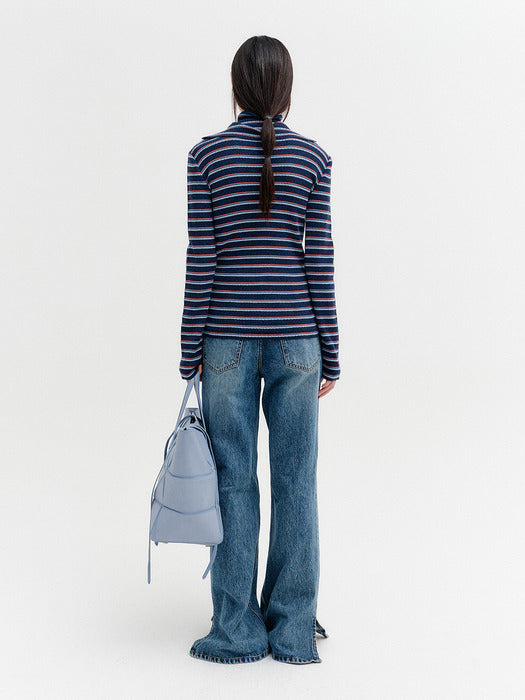 Eenk High-Neck Layered Knitwear Top - Navy