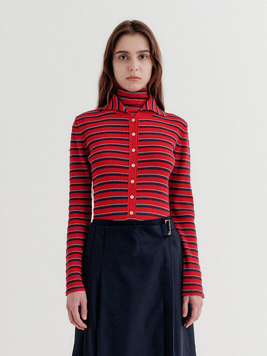 Eenk High-neck Layered Knitwear Top - Red