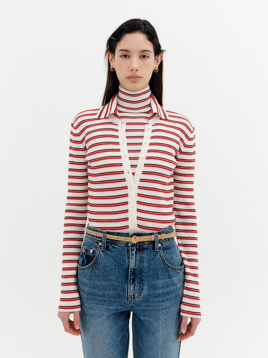 Eenk High-Neck Layered Knitwear Top - Ivory
