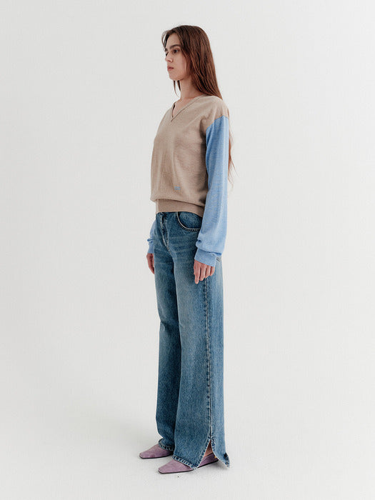 Eenk Flare Fit Slit Denim Pants - Blue