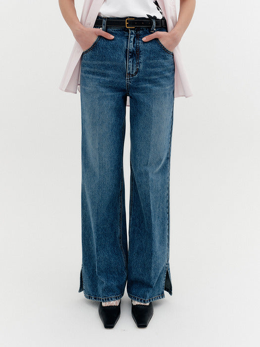 Eenk Flare Fit Slit Denim Pants - Blue