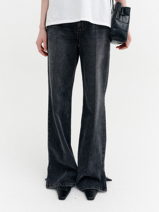 Eenk Flare Fit Slit Denim Pants - Gray
