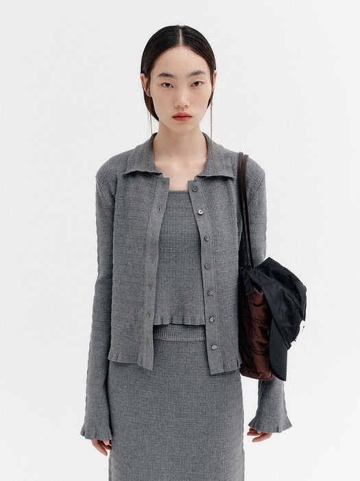 Eenk Ribbed Knitwear Cardigan - Gray