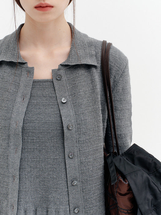 Eenk Ribbed Knitwear Cardigan - Gray