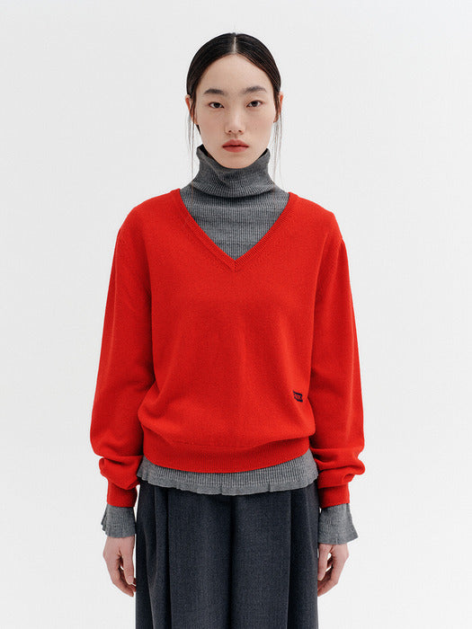 Eenk Classic V-neck Knitwear Top - Red