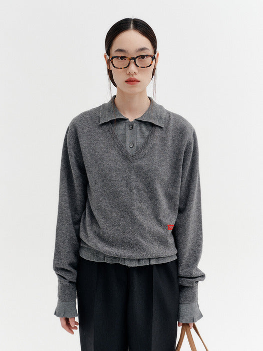 Eenk Classic V-neck Knitwear Top - Melange Gray