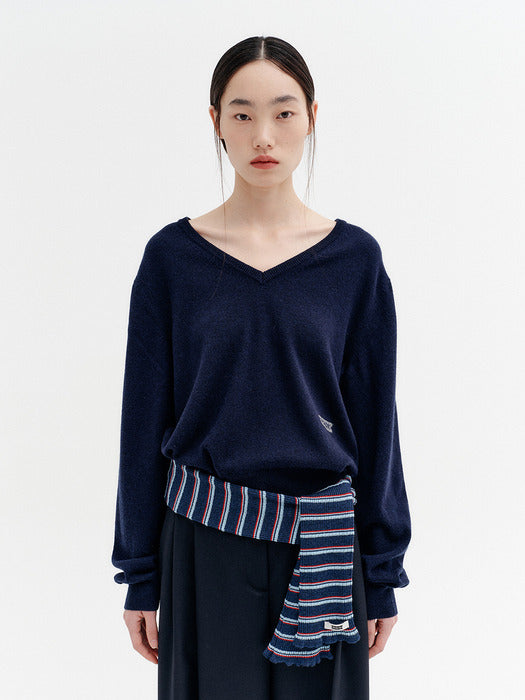 Eenk Classic V-neck Knitwear Top - Navy