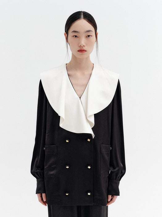 Eenk Fluid Collar Blouse - Black/Ivory
