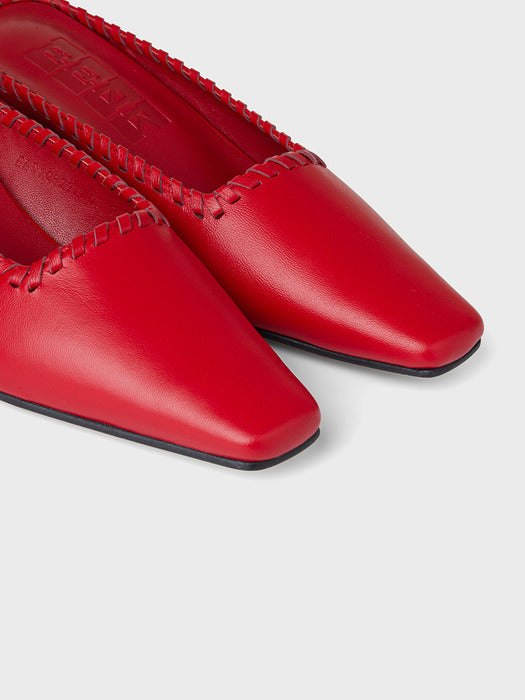 Eenk Classic Stitch Detail Mule - Red