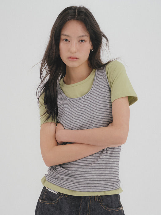 Tillidie Tfl 07 Stripe Sleeveless Gray&Black