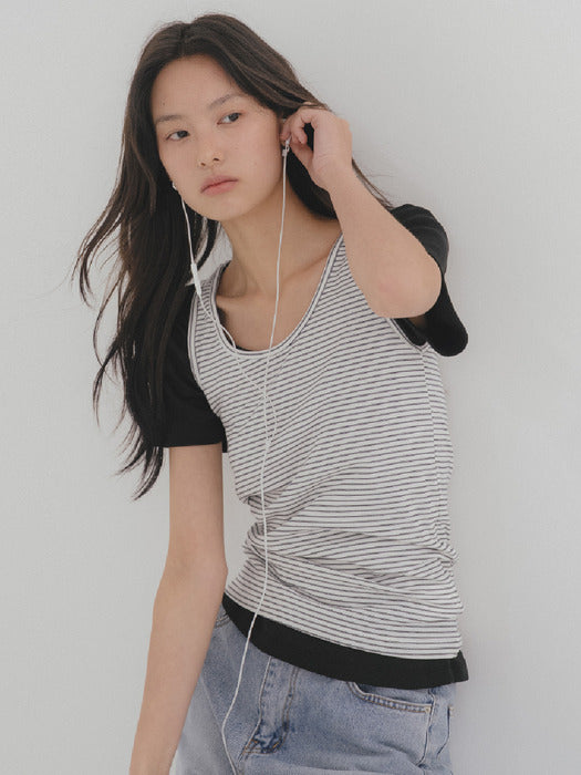 Tillidie Tfl 07 Stripe Sleeveless Ivory&Black