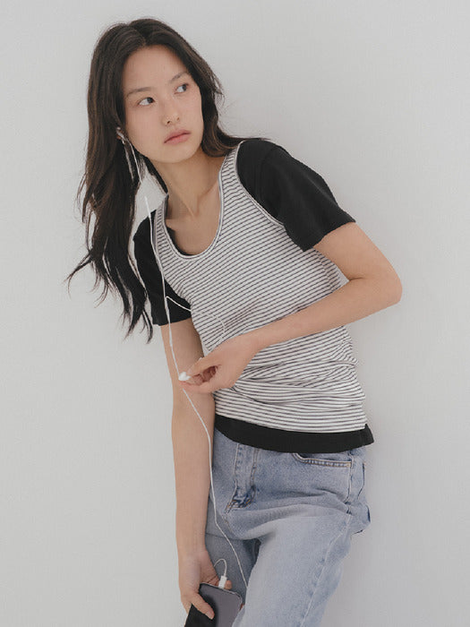 Tillidie Tfl 03 V-Neck Layered Tee Black