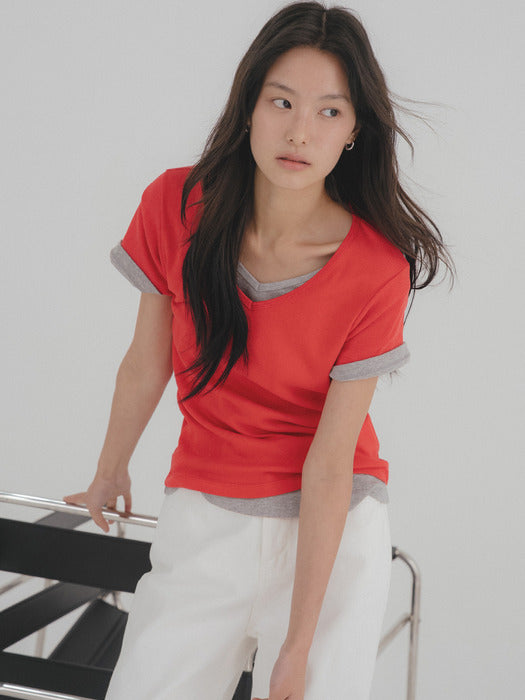 Tillidie Tfl 03 V-Neck Layered Tee Red