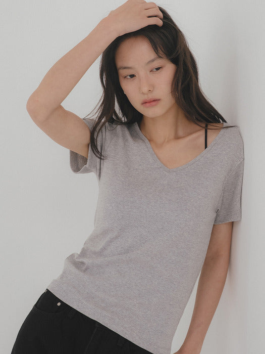 Tillidie Tfl 03 V-Neck Layered Tee Melange gray