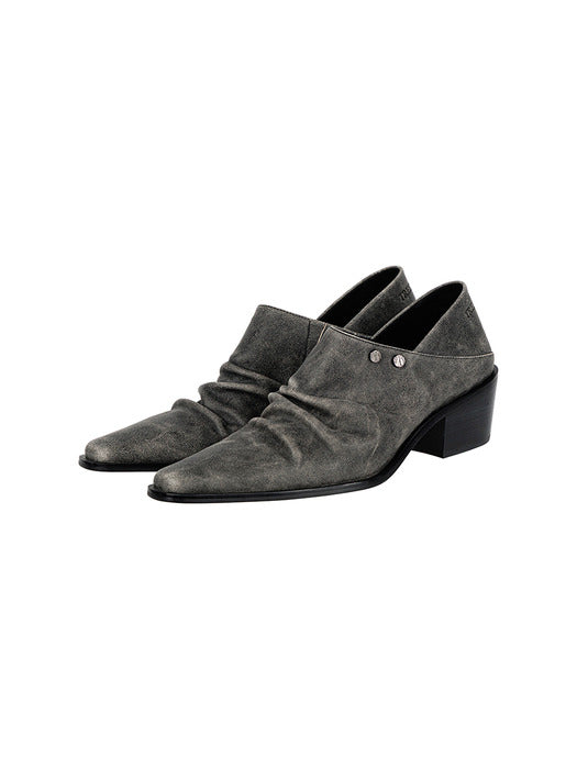 Wconcept_Treemingbird Ruched Leather Babouche [ Gray ]