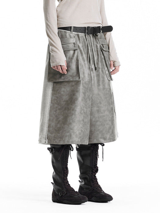 Wconcept_Treemingbird Leather-Panelled Cargo Bermuda Pants [ Gray ]