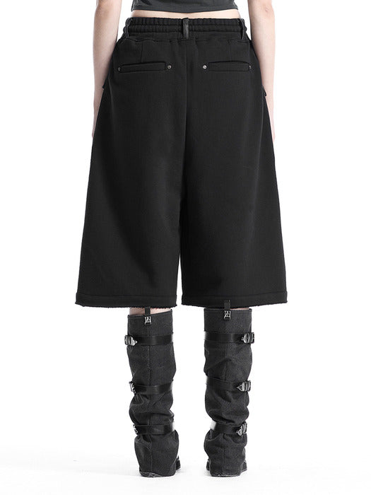 Wconcept_Treemingbird Leather-Panelled Cargo Bermuda Pants [ Black ]