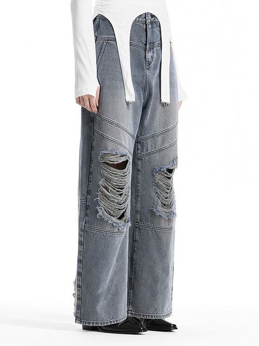 Wconcept_Treemingbird Double Belt Loop Distressed Balloon Denim [ Blue ]
