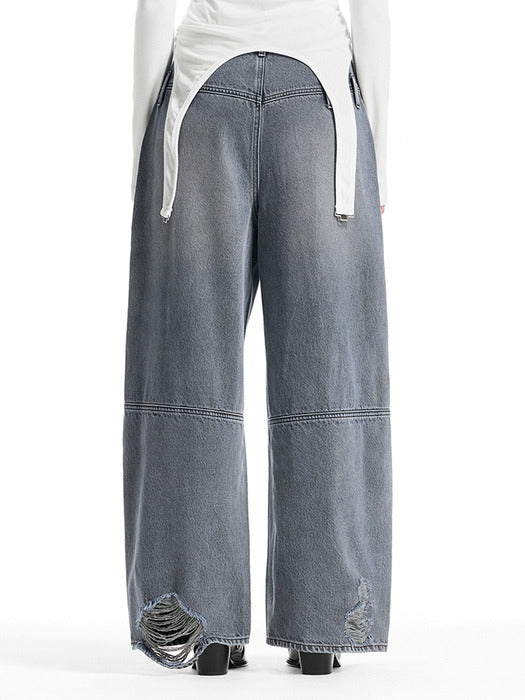 Wconcept_Treemingbird Double Belt Loop Distressed Balloon Denim [ Blue ]