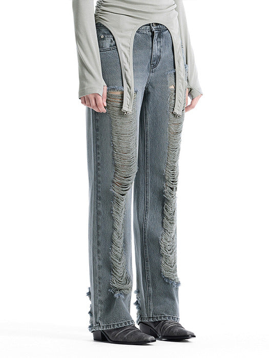 Wconcept_Treemingbird Low-Rise Scratch Damage Slim-Fit Denim [ Blue ]