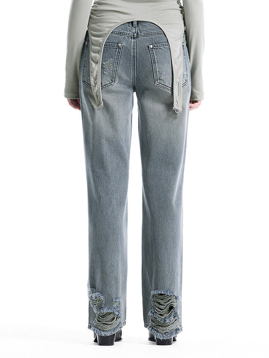 Wconcept_Treemingbird Low-Rise Scratch Damage Slim-Fit Denim [ Blue ]