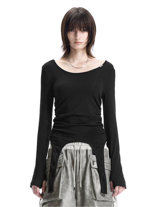 Wconcept_Treemingbird Garter-Hem Long-Sleeve Top [ Black ]