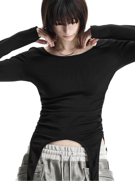 Wconcept_Treemingbird Garter-Hem Long-Sleeve Top [ Black ]