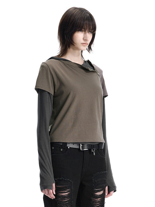 Wconcept_Treemingbird Zip Detail Slim Fit T-shirt [ Brown ]
