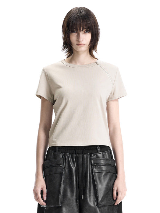 Wconcept_Treemingbird Zip Detail Slim Fit T-shirt [ Beige ]