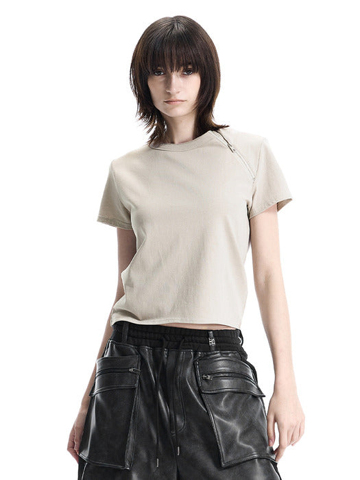 Wconcept_Treemingbird Zip Detail Slim Fit T-shirt [ Beige ]
