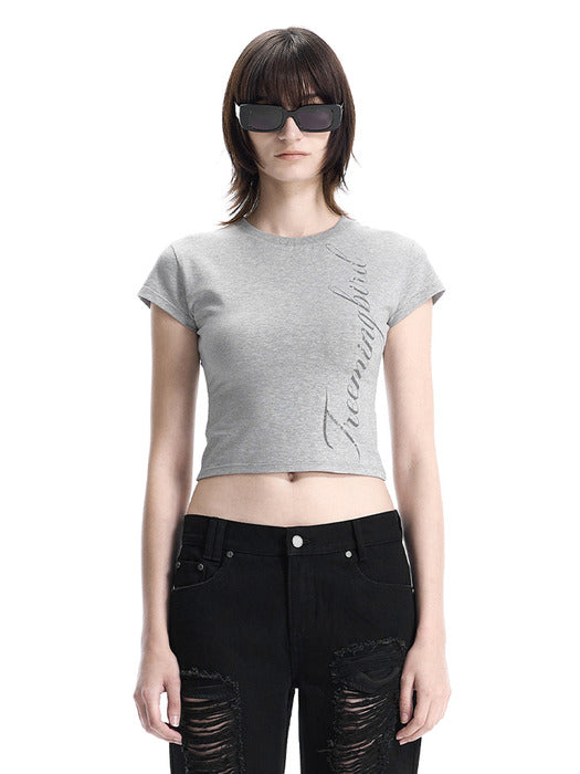 Wconcept_Treemingbird Script Logo Baby-Fit T-Shirt [ Melange Gray ]